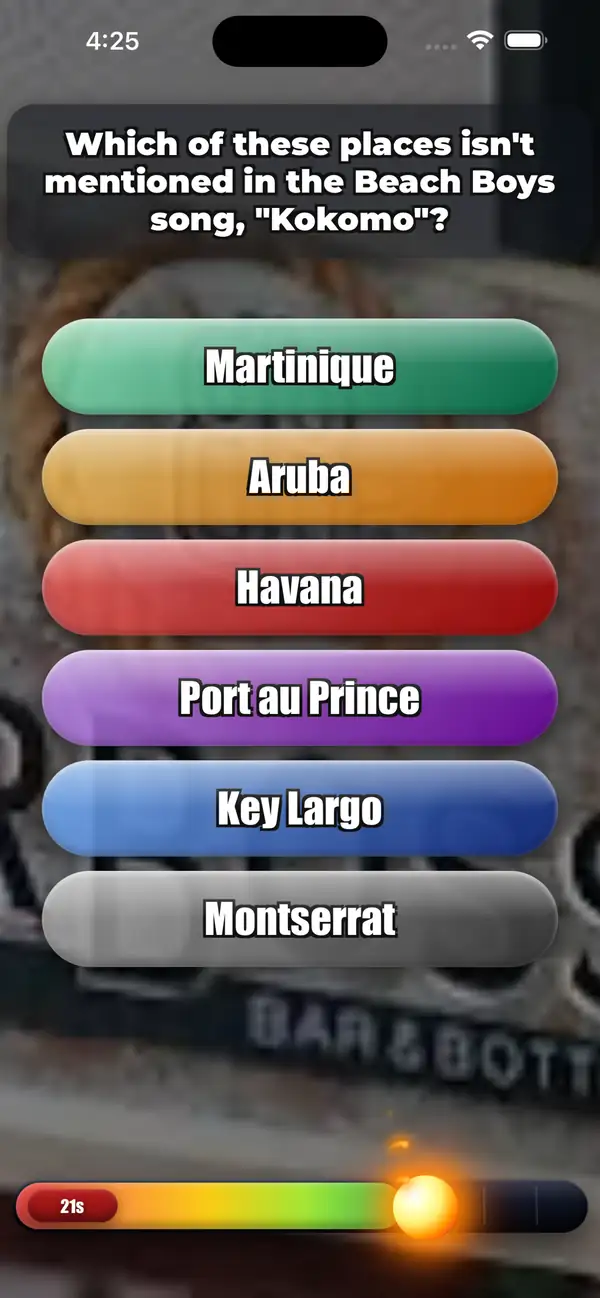 Multiple choice music question with coloured answers
